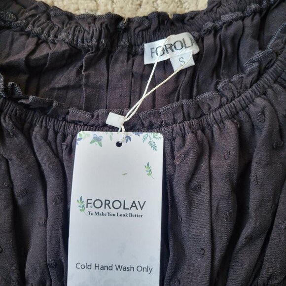 Women's FOROLAV Off Shoulder Flowy Romper – Black – Size S – NWT - Picture 12 of 13